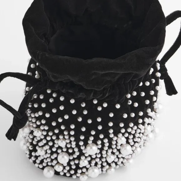 Chico's Faux Pearl & Velvet Crossbody Bucket Bag 💫 - Picture 6 of 12